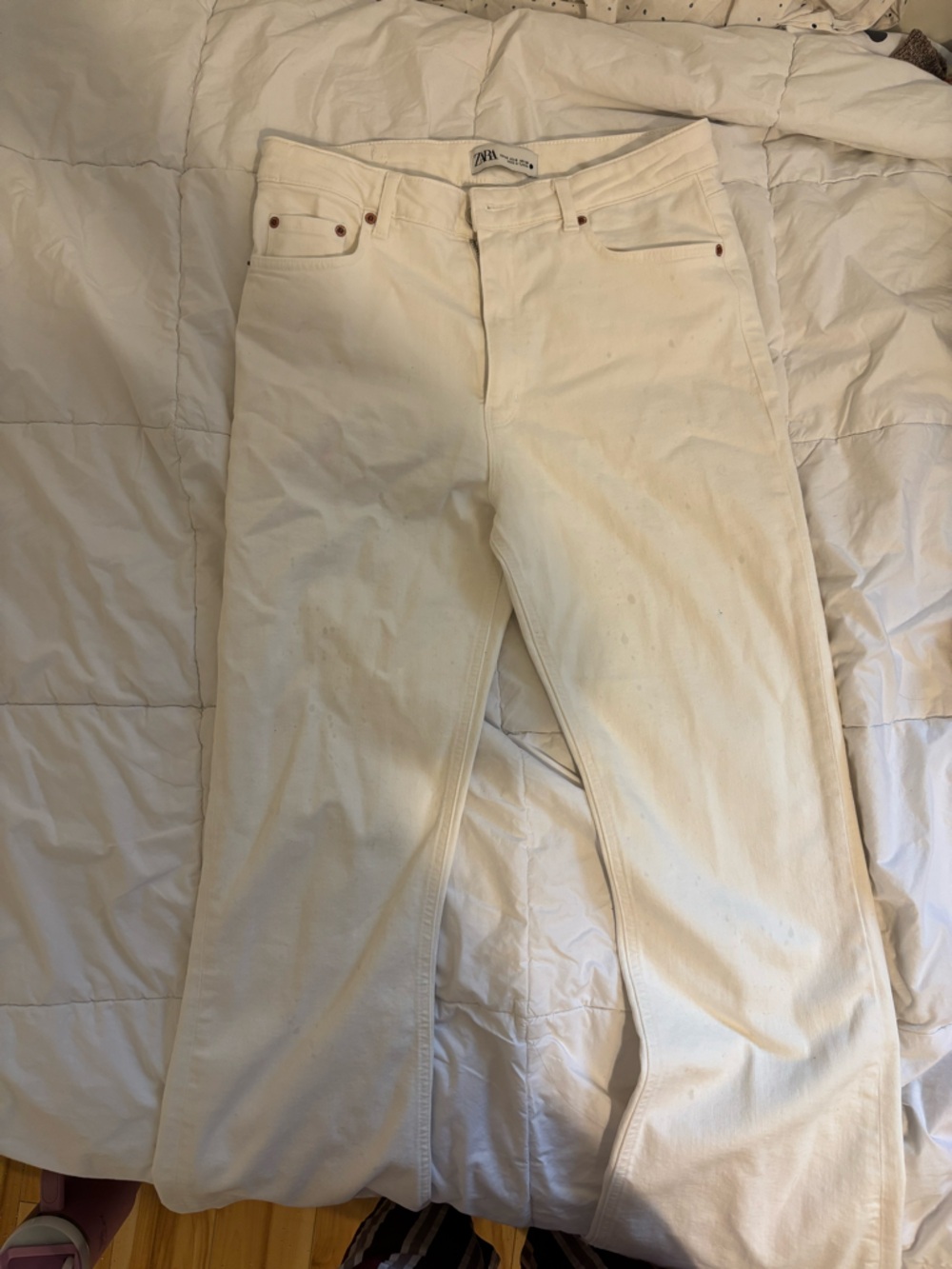 ZARA White High-Rise Skinny flared jeans
